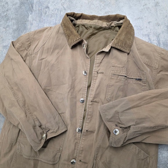 Vintage Mens Tan Workwear Chore Jacket Corduroy Collar Quilted Lined Distressed - Picture 7 of 7